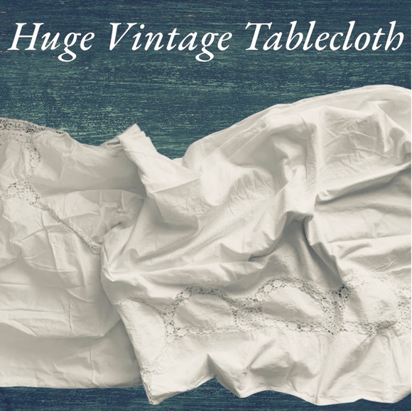 Large Vintage Tablecloth White Lace Crochet Buffet / Party / Formal Dining - Picture 1 of 13